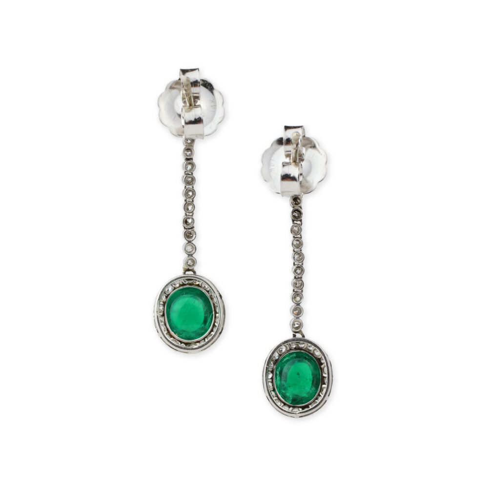 Art Deco Colombian Emerald and Diamond Ear Pendants