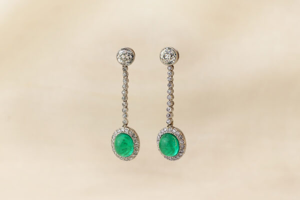 Art Deco Colombian Emerald and Diamond Ear Pendants