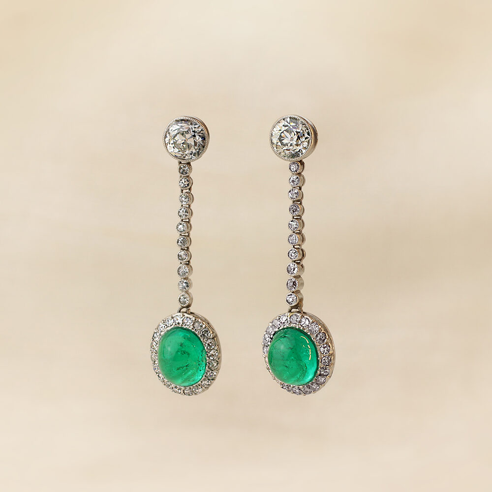 Art Deco Colombian Emerald and Diamond Ear Pendants