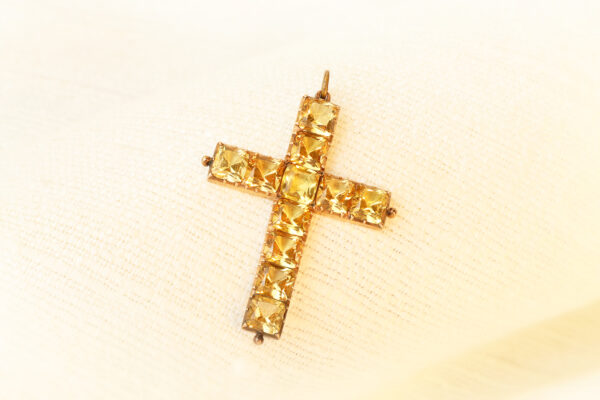 Antique Topaz and Gold Cross Pendant
