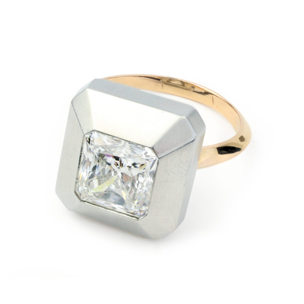 Taffin Octagon Cut Diamond, Steel and Gold Ring