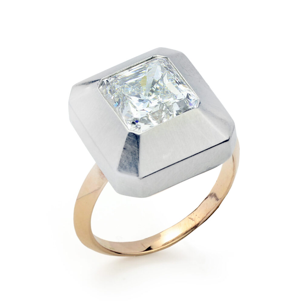 Taffin Octagon Cut Diamond, Steel and Gold Ring