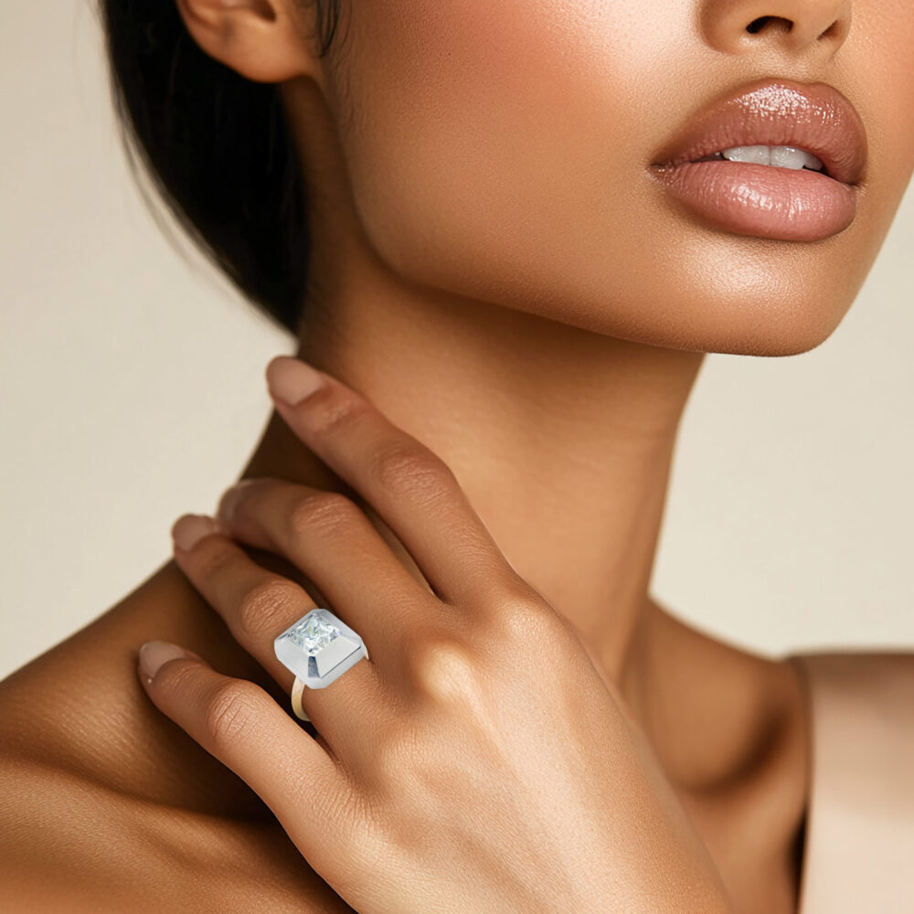 Taffin Octagon Cut Diamond, Steel and Gold Ring