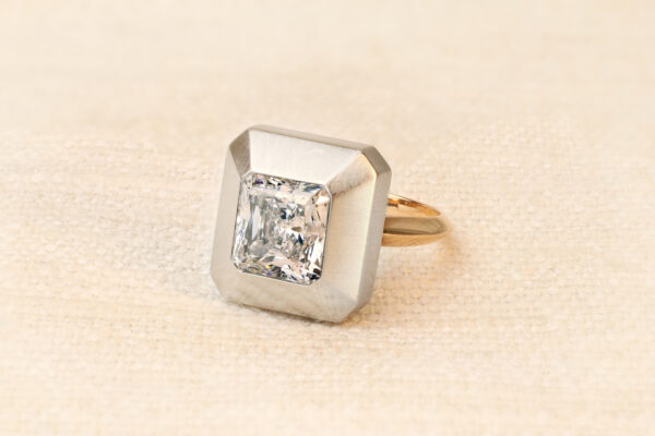 Taffin Octagon Cut Diamond, Steel and Gold Ring