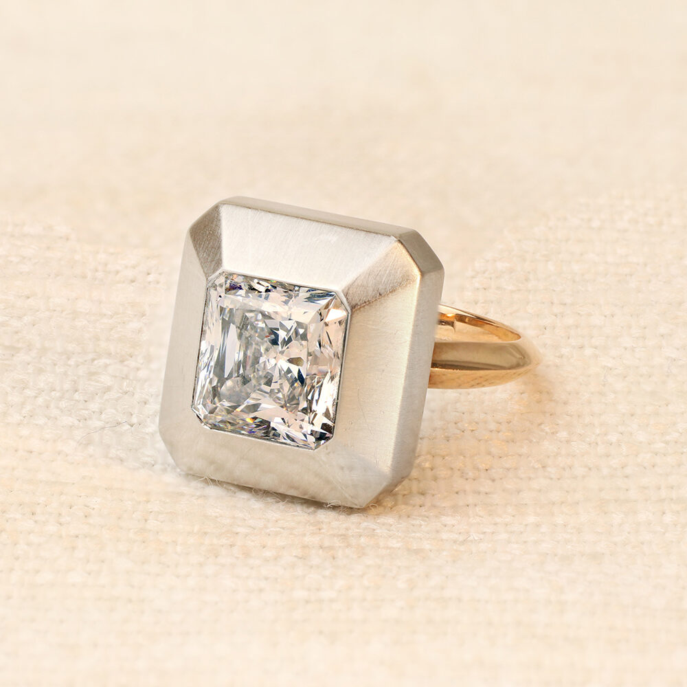 Taffin Octagon Cut Diamond, Steel and Gold Ring