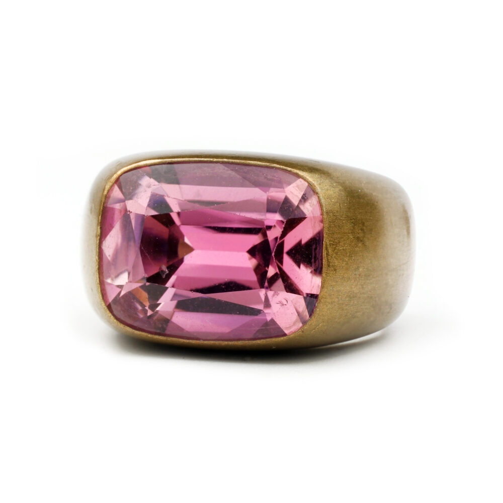 Hemmerle Pink Tourmaline, Bronze and White Gold Ring