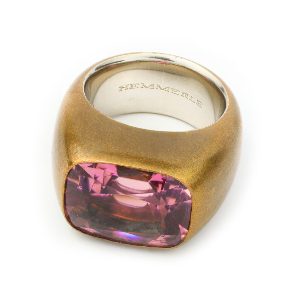 Hemmerle Pink Tourmaline, Bronze and White Gold Ring