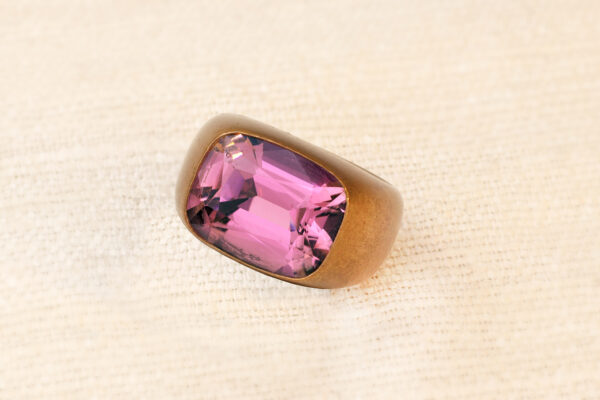 Hemmerle Pink Tourmaline, Bronze and White Gold Ring
