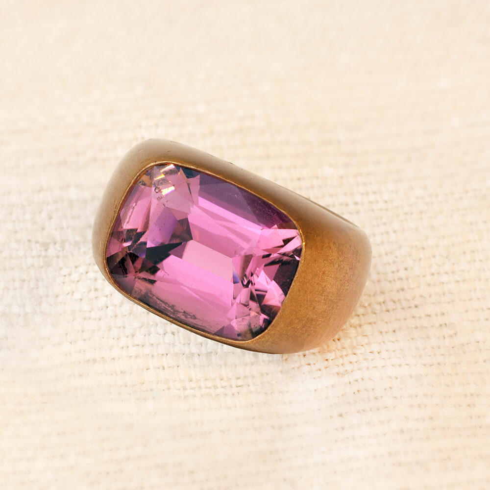 Hemmerle Pink Tourmaline, Bronze and White Gold Ring