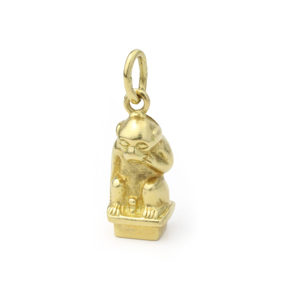Mid-Century Seated Monkey Gold Pendant