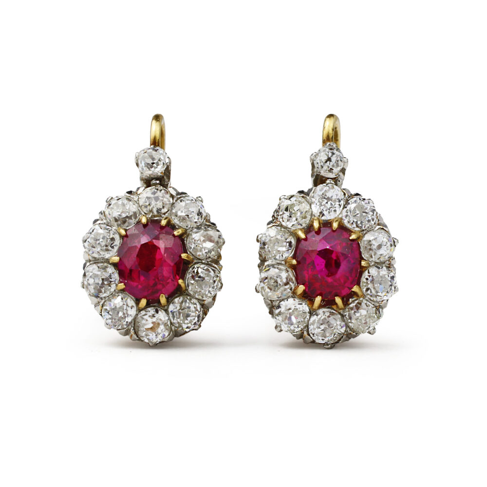 Antique Ruby and Diamond Ear Pendants