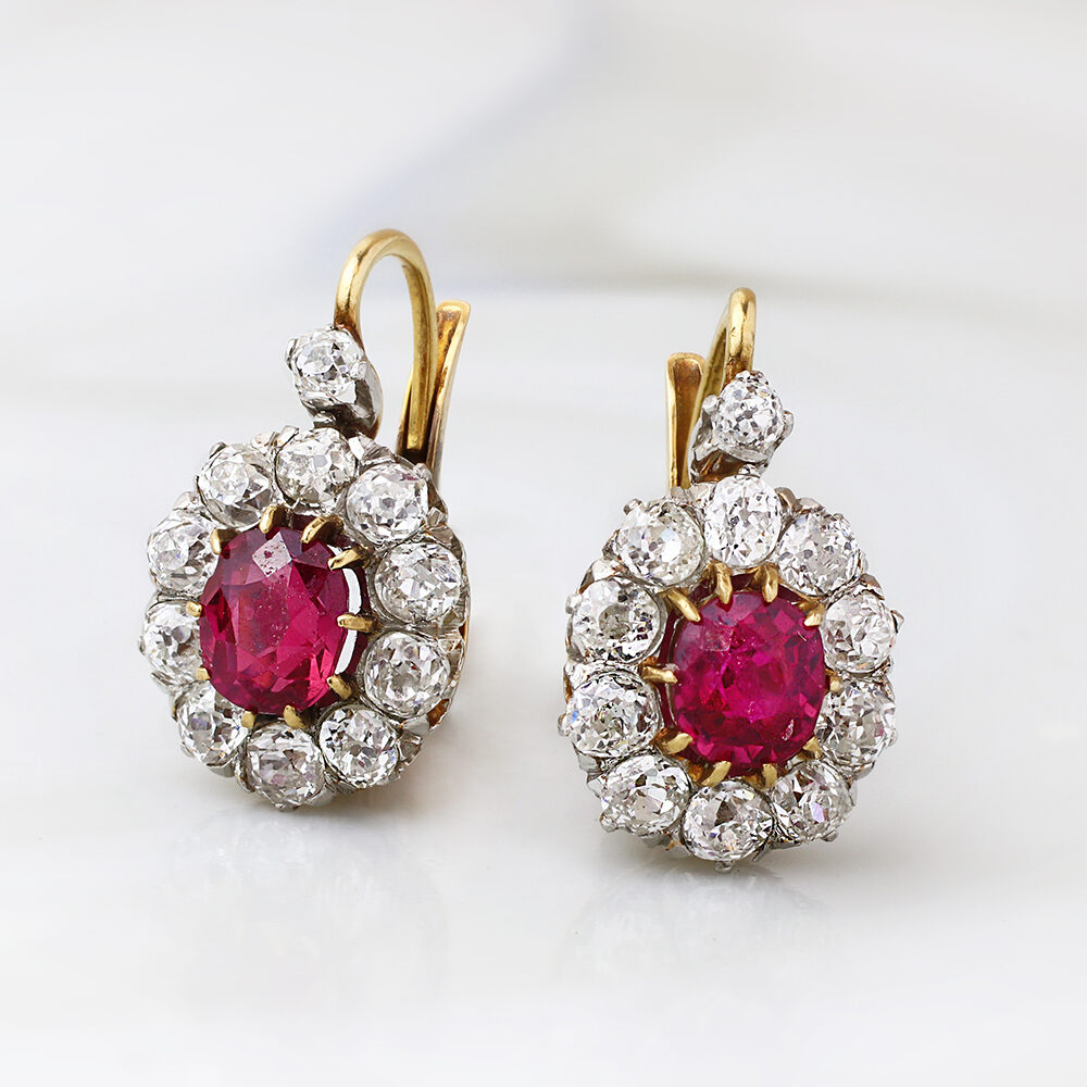 Antique Ruby and Diamond Ear Pendants
