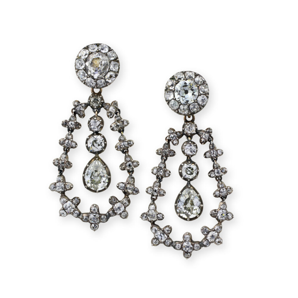 Antique Diamond Set Silver and Gold Ear Pendants