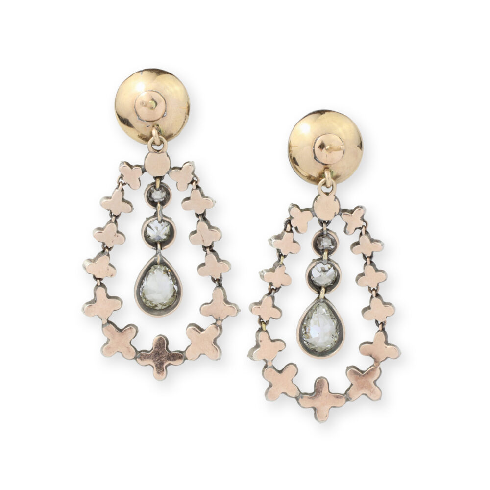 Antique Diamond Set Silver and Gold Ear Pendants