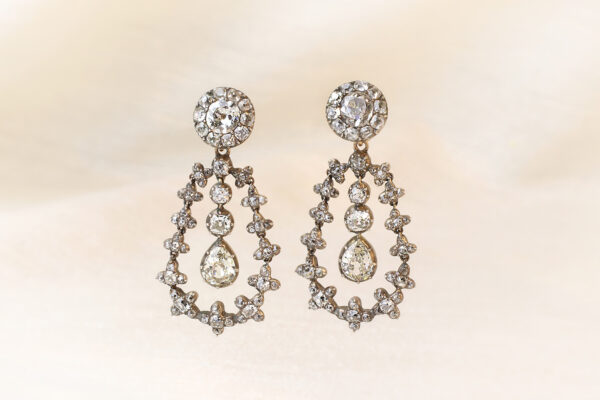 Antique Diamond Set Silver and Gold Ear Pendants