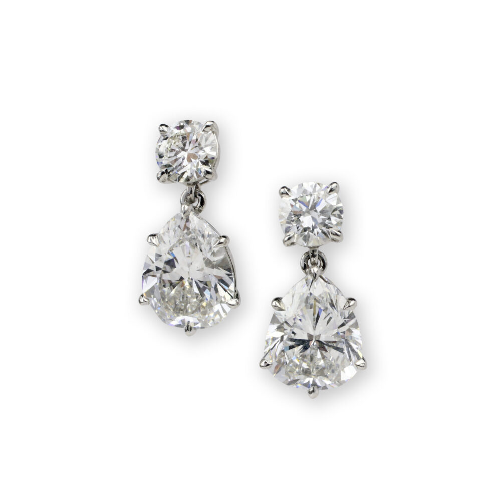 Round and Pear Shaped Diamond Ear Pendants