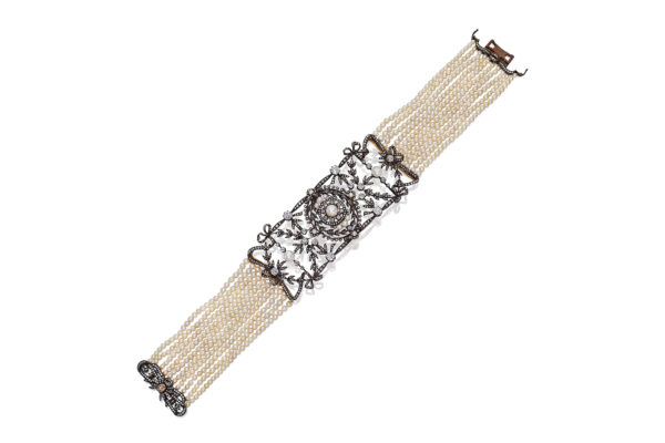Natural Pearl, Seed Pearl and Diamond Choker Necklace
