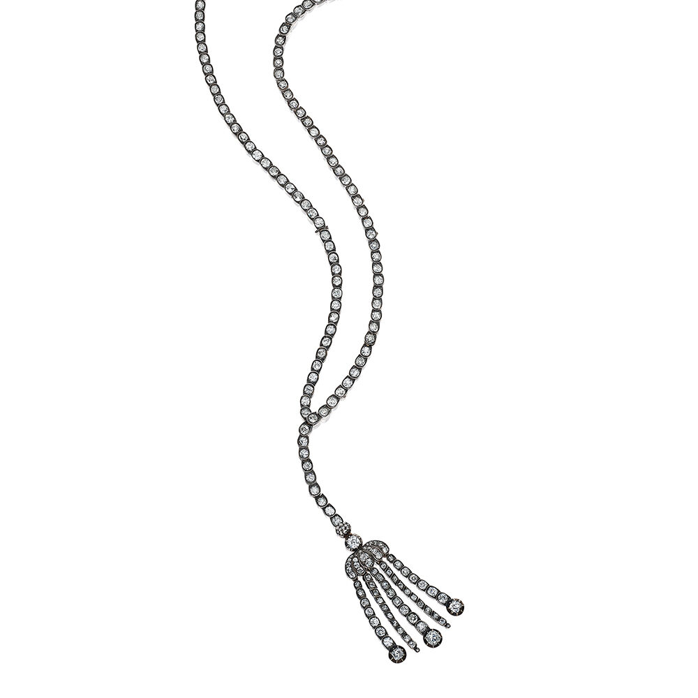 Antique Diamond, Silver and Gold Tassel Sautoir Necklace