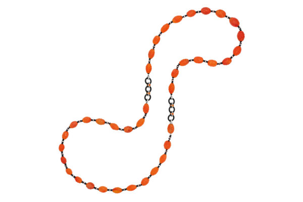 Cartier Art Deco Carnelian, Rock Crystal, Onyx and Diamond Sautoir Necklace» Price on Request «