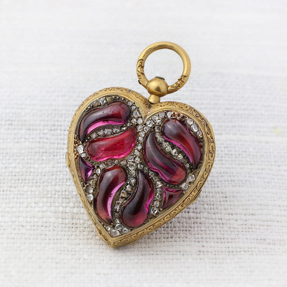 Antique Amethyst and Diamond Set Heart Pendant