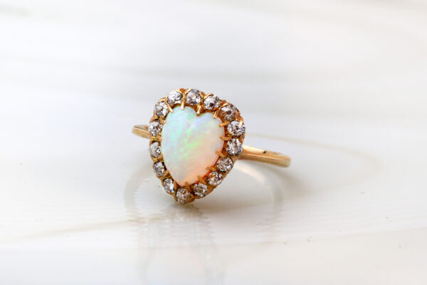Antique Heart Shaped Opal and Diamond Ring