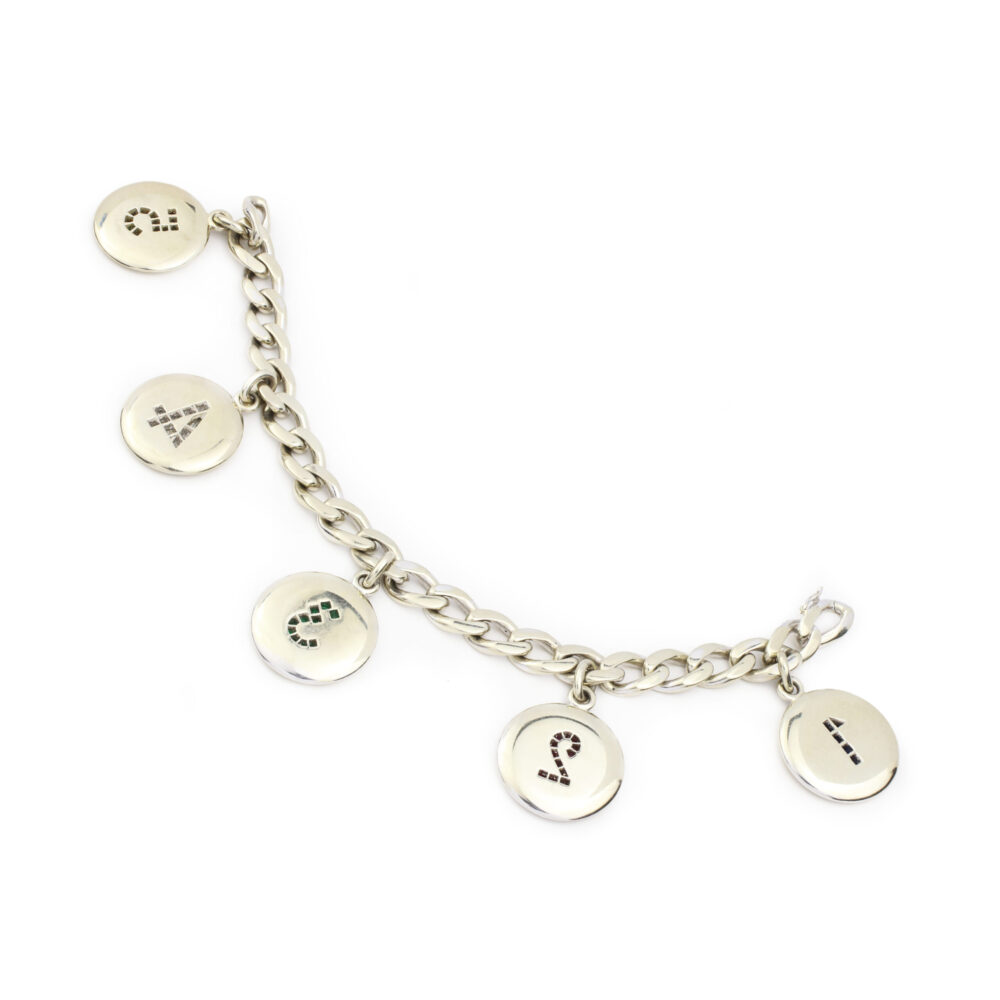 Multi Gem and White Gold 'Number' Charm Bracelet