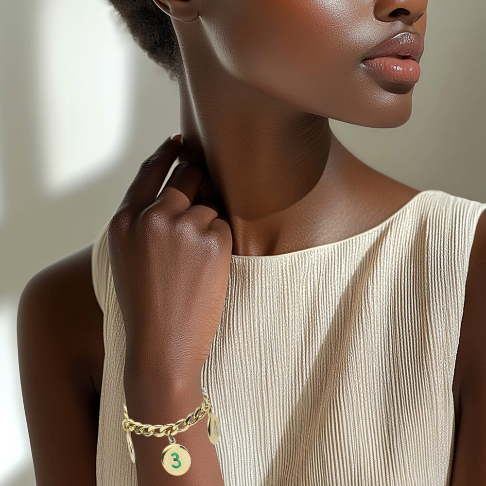 Multi Gem and White Gold 'Number' Charm Bracelet