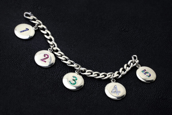Multi Gem and White Gold ‘Number’ Charm Bracelet
