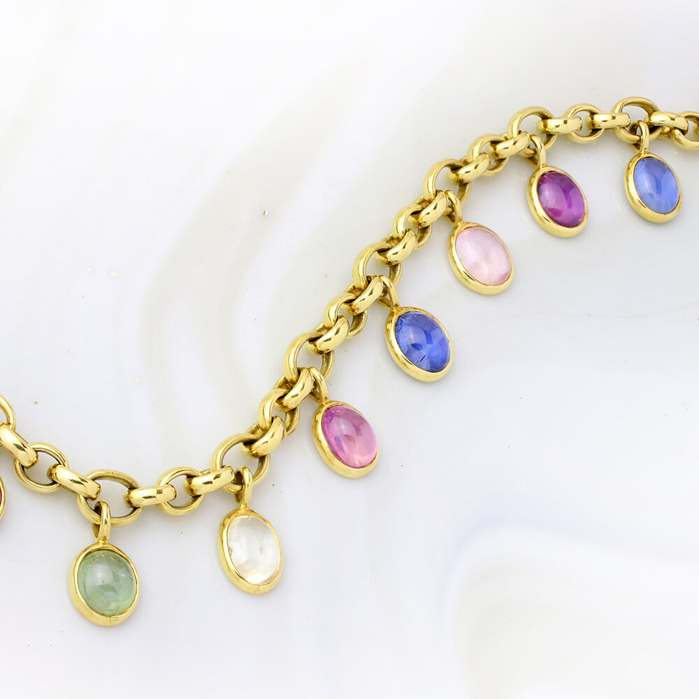 Bulgari Pastel Colored Sapphire and Gold Charm Bracelet