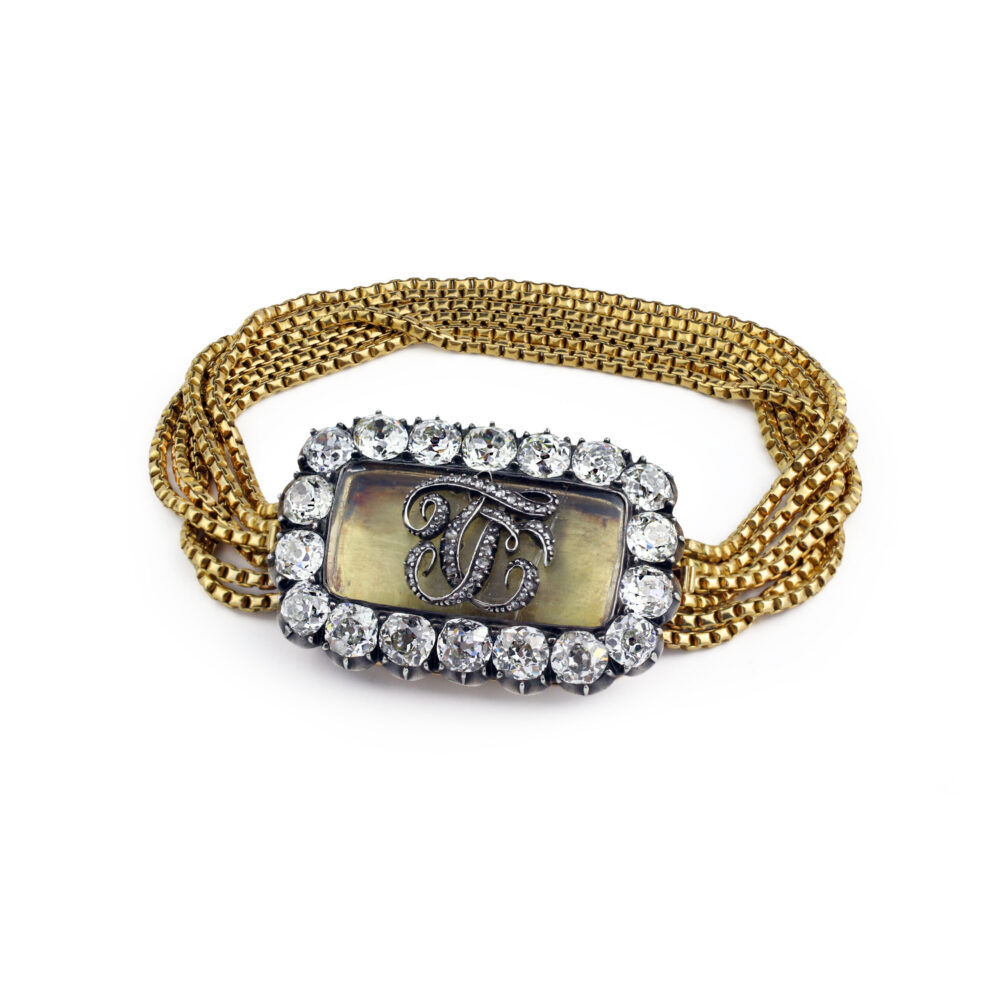Antique Diamond, Gold and Rock Crystal Momento Bracelet