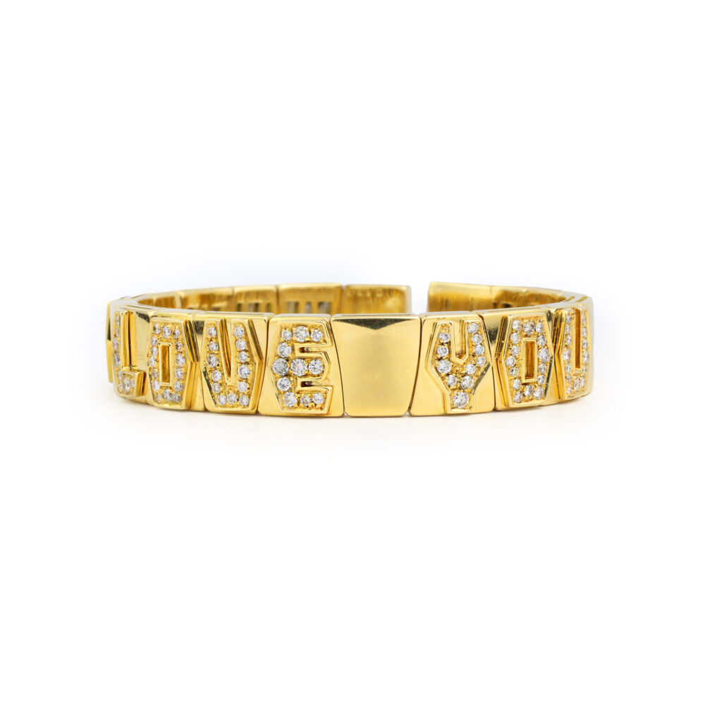 Marina B "I LOVE YOU" Diamond and Gold Cuff Bracelet