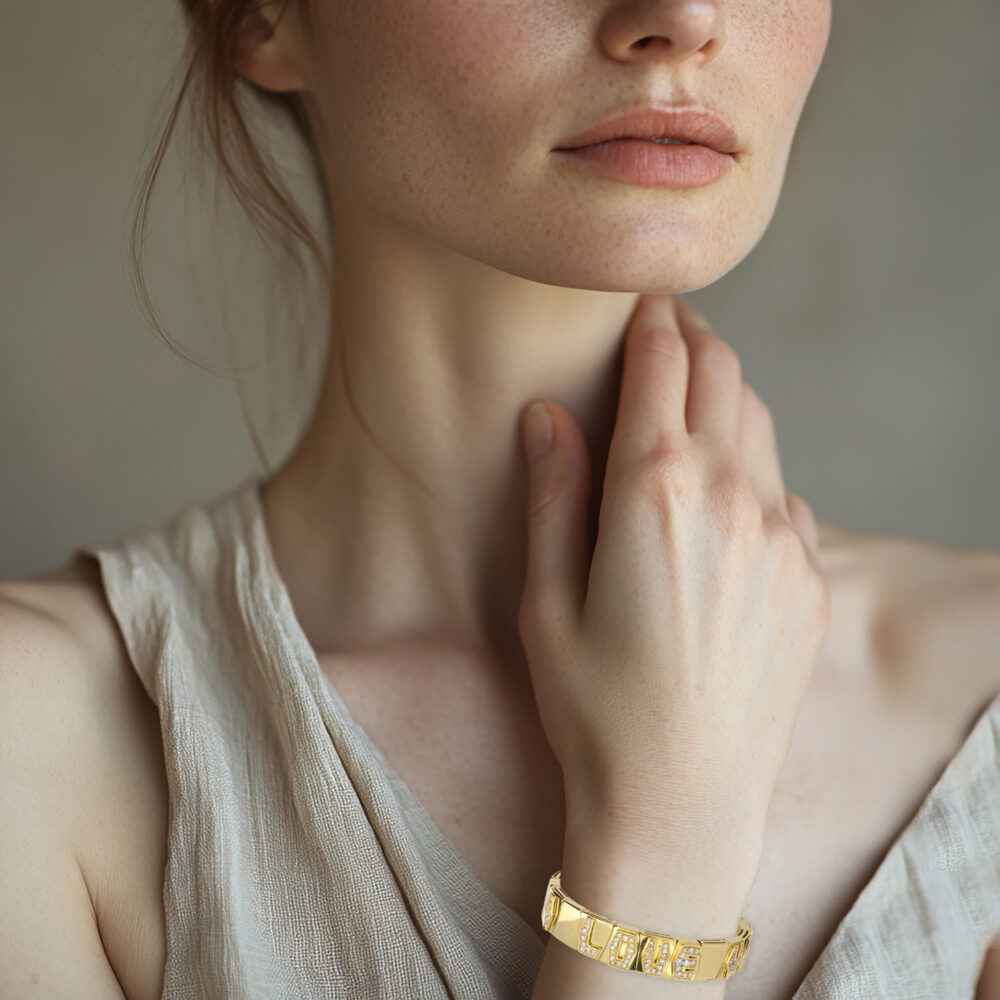 Marina B "I LOVE YOU" Diamond and Gold Cuff Bracelet