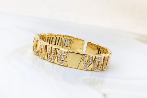 Marina B “I LOVE YOU” Diamond and Gold Cuff Bracelet