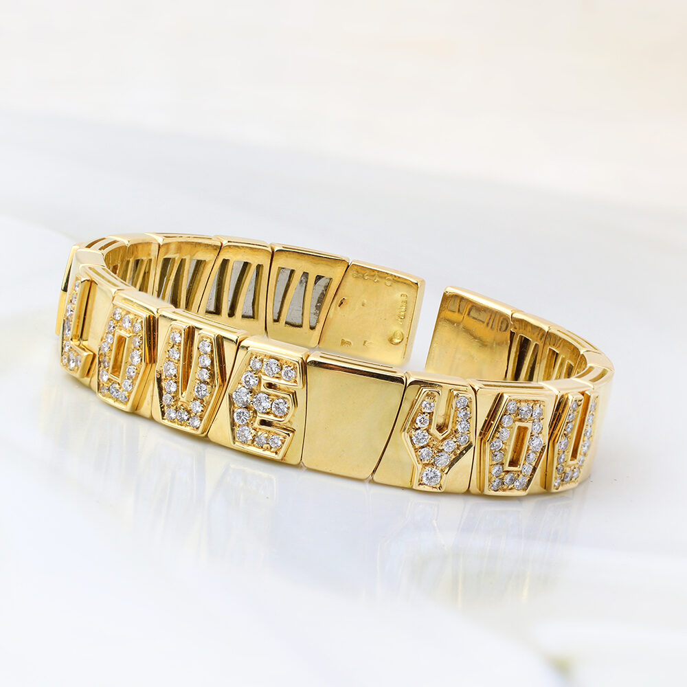 Marina B "I LOVE YOU" Diamond and Gold Cuff Bracelet