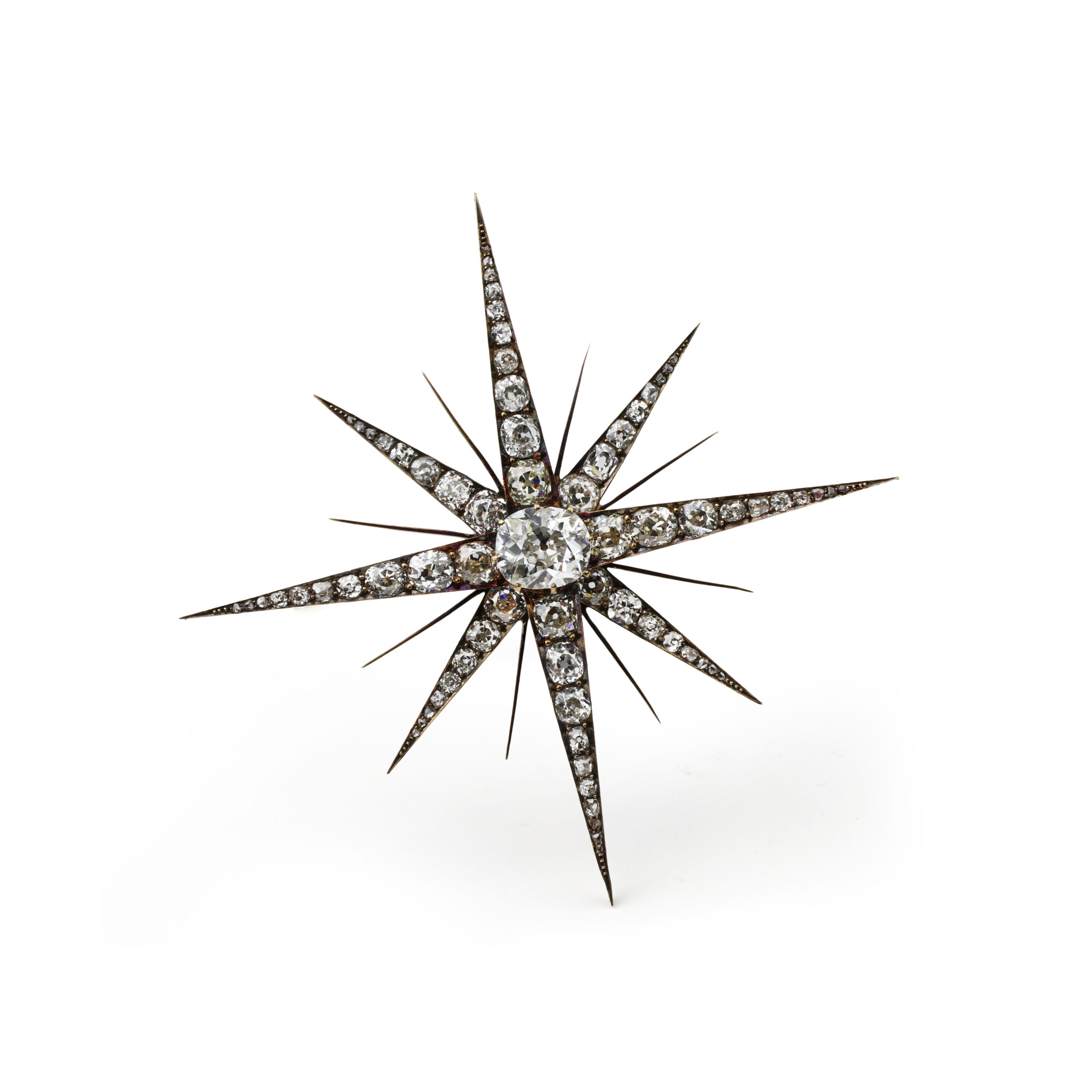 Antique Sunburst Diamond Set Gold Brooch