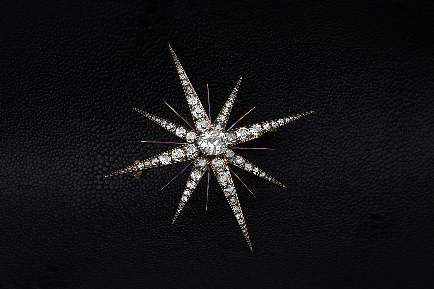 Antique Sunburst Diamond Set Gold Brooch
