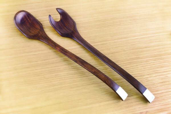 Hemmerle Wood and Silver Salad Serving Set