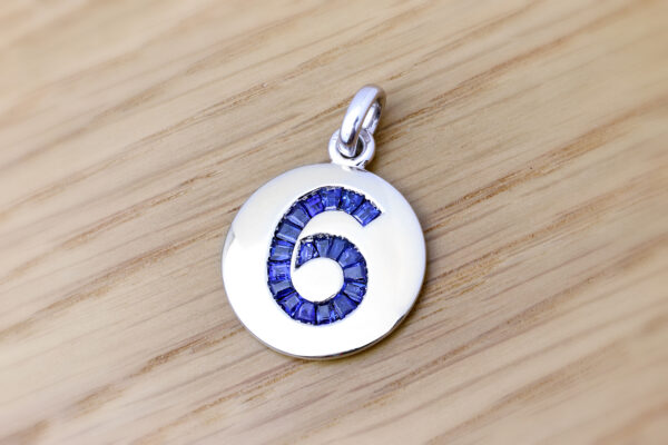 Sapphire and White Gold ‘6’ Charm Pendant