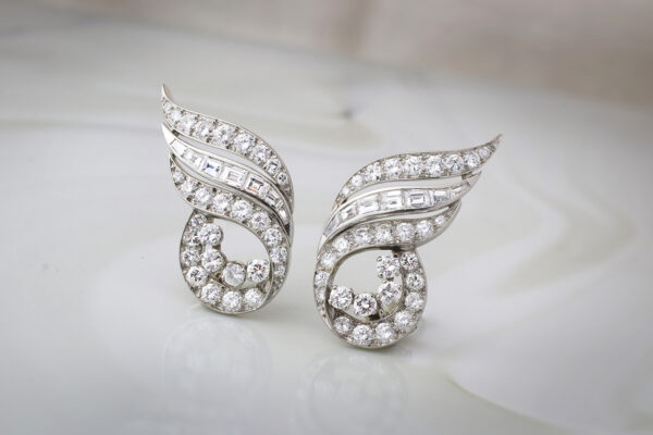 Retro Diamond Set Scroll Ear Clips