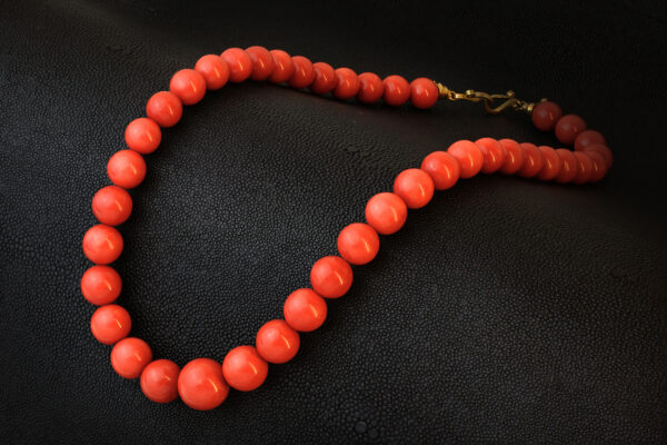 Orangey Red Coral Bead Long Necklace