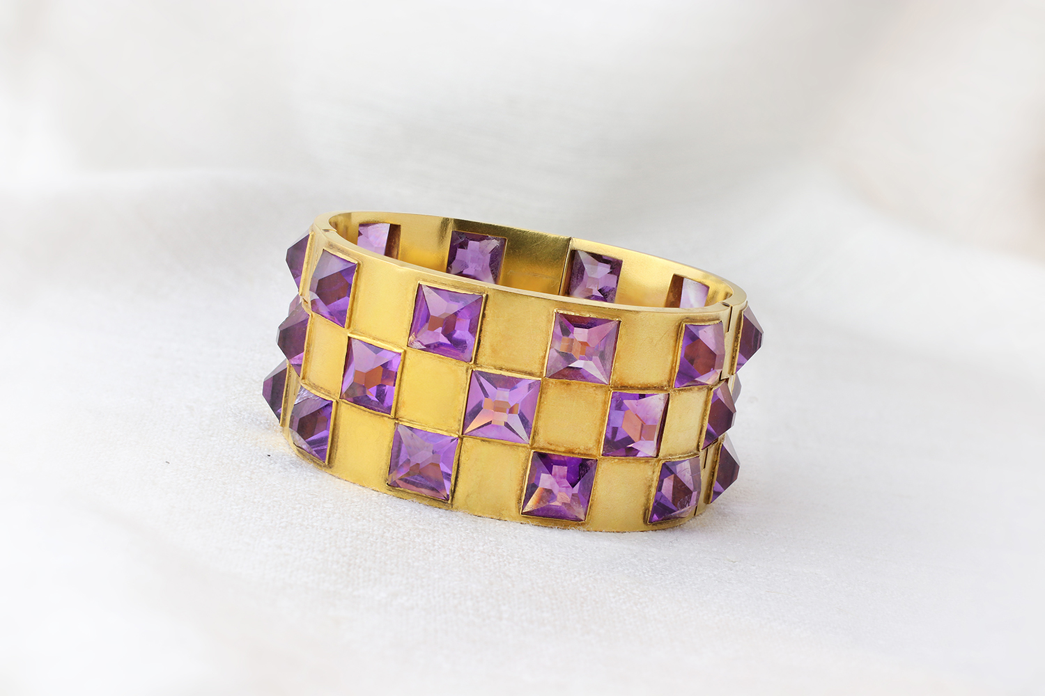 Antique Gold and Amethyst Mid Arm Cuff Bracelet