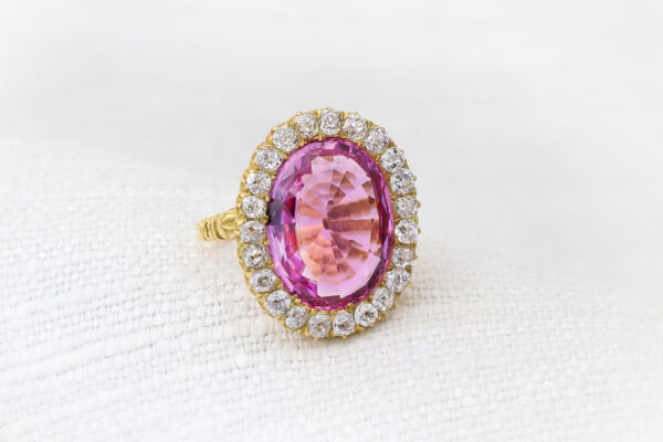 Antique Pink Topaz and Diamond Ring