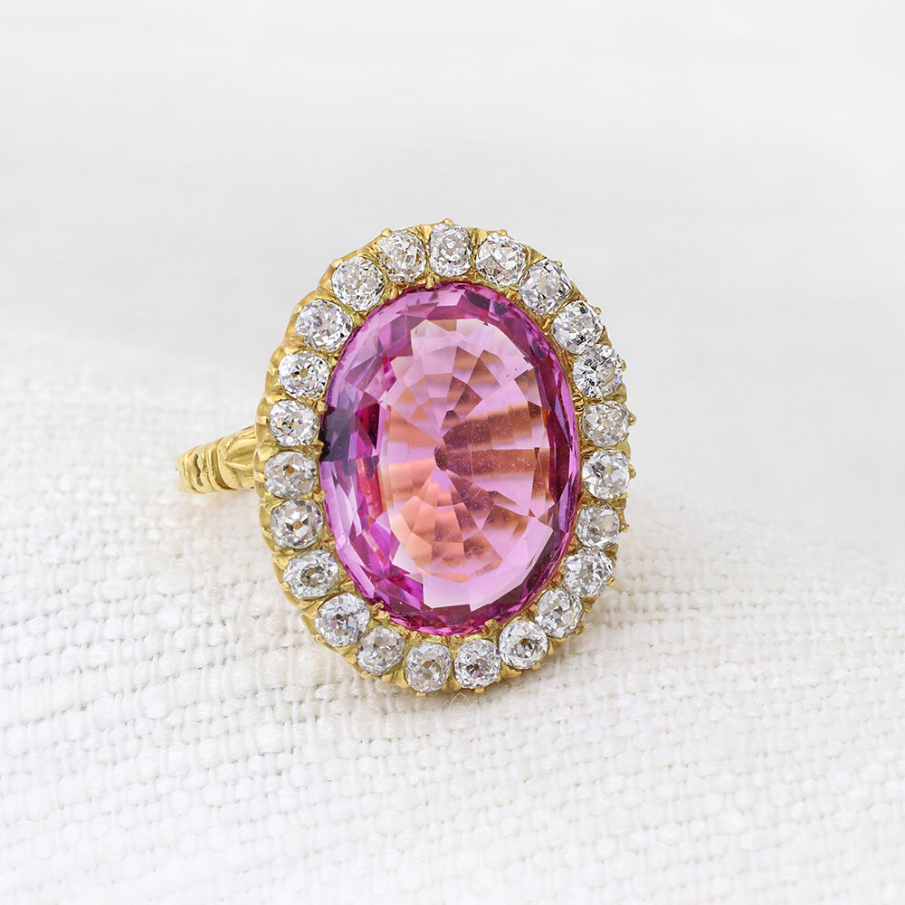 Antique Pink Topaz and Diamond Ring - FD Gallery