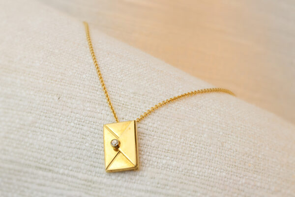 ‘Envelope’ Diamond and Gold Pendant Necklace