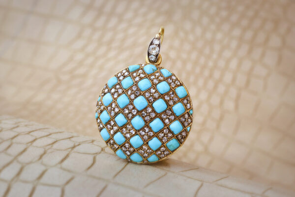 Antique Turquoise and Diamond Pendant