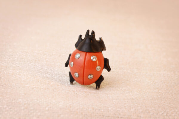 Cartier Art Deco Coral and Enamel Lady Bug Brooch