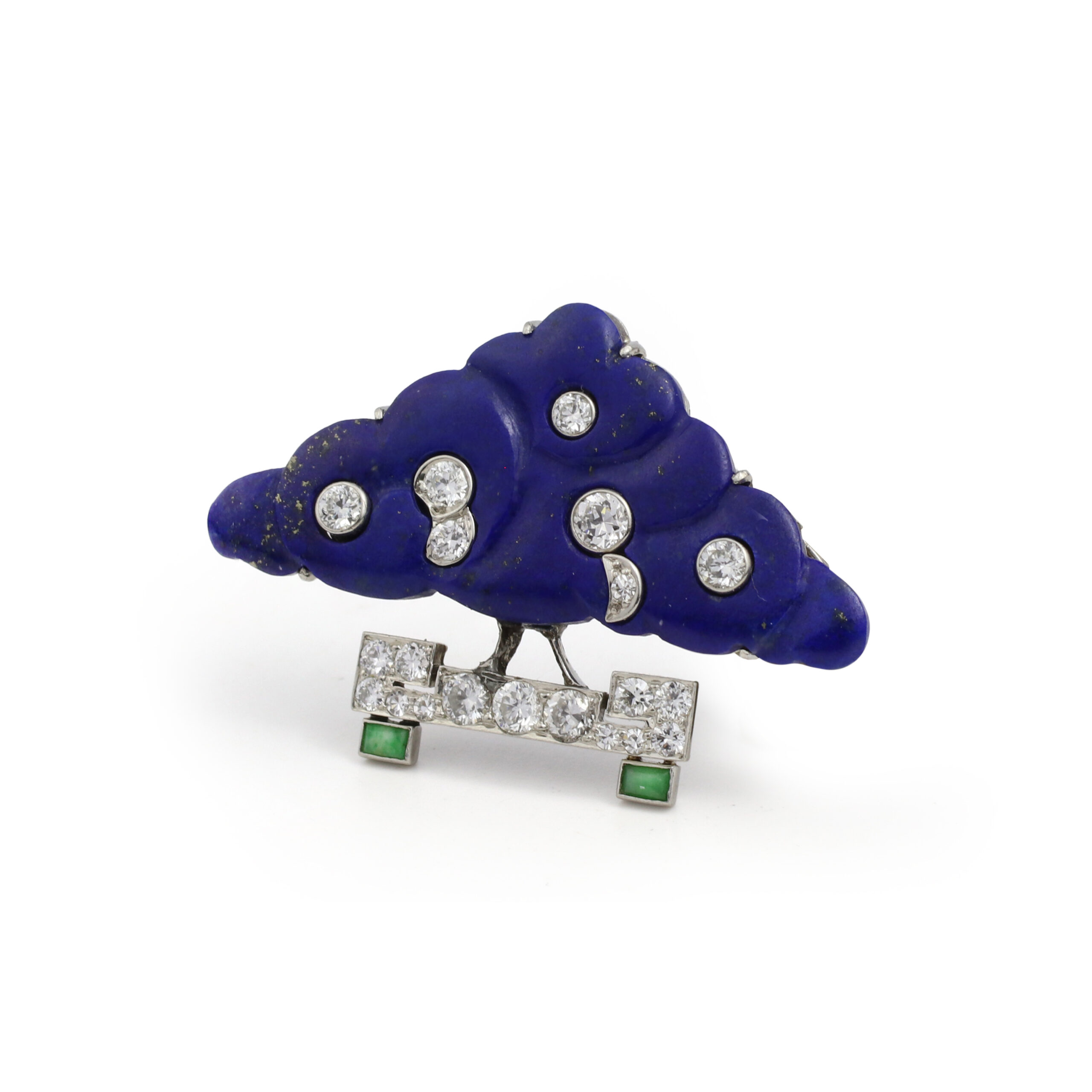 French Art Deco Lapis Lazuli, Diamond and Jade Topiary Brooch