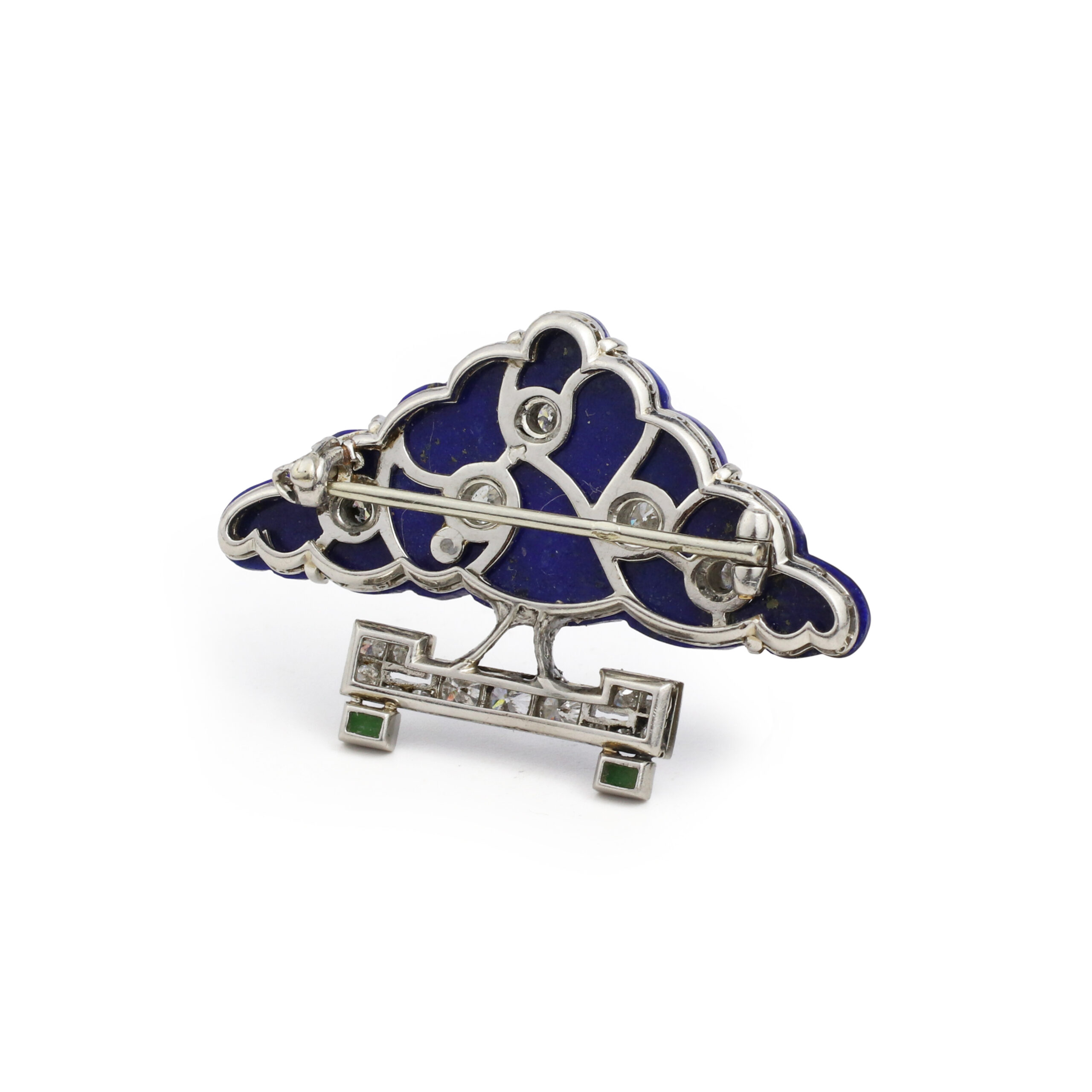 French Art Deco Lapis Lazuli, Diamond and Jade Topiary Brooch