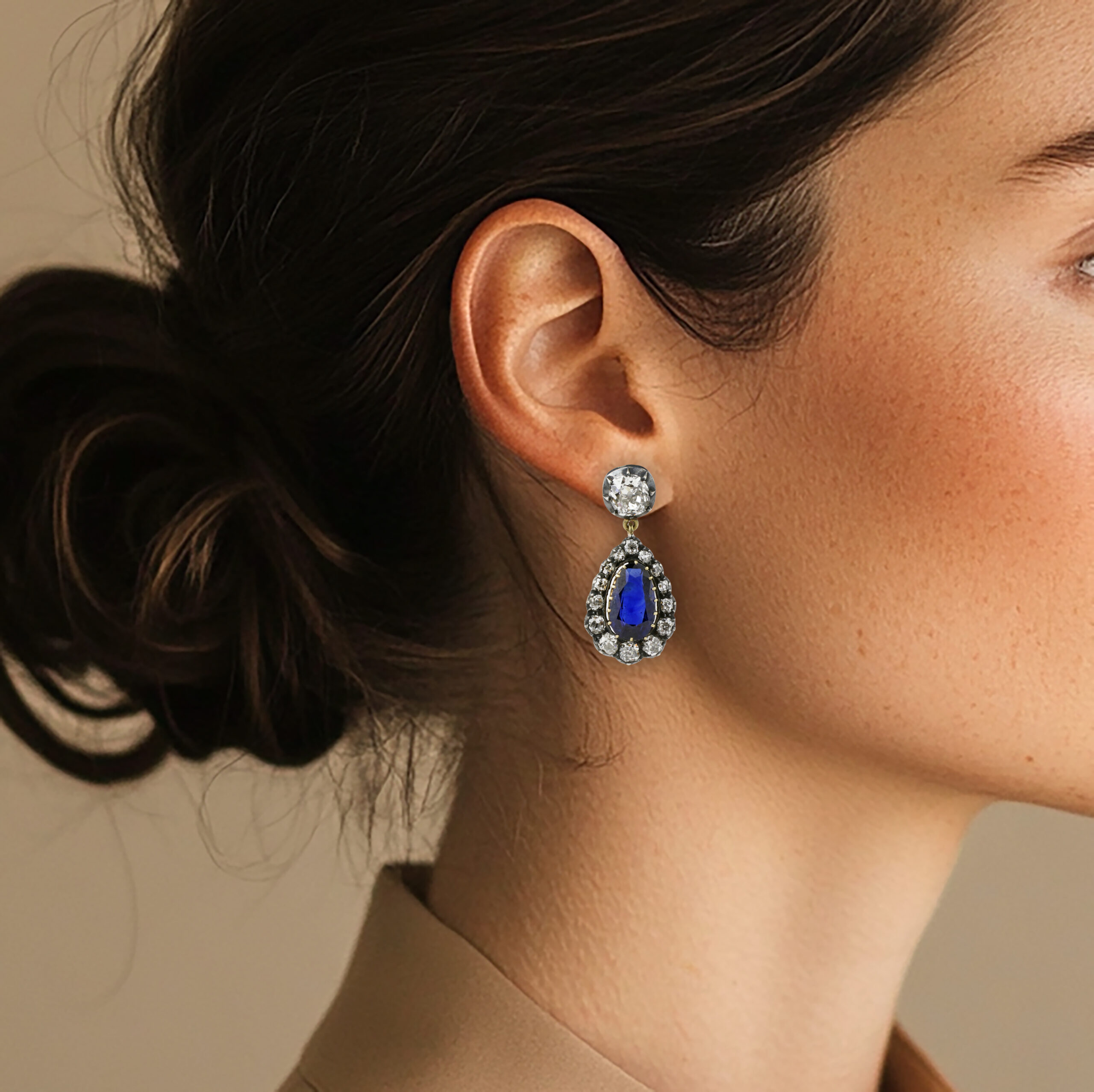 Antique Sapphire and Diamond Ear Pendant