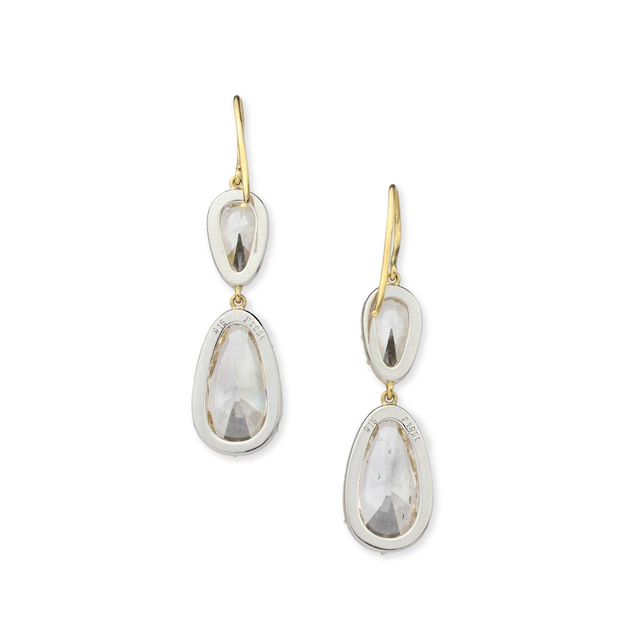 Pear Shaped Diamond and High Karat Gold Ear Pendants